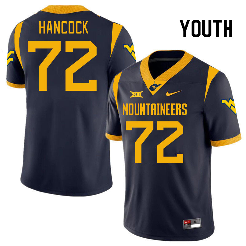 Youth #72 Wesley Hancock West Virginia Mountaineers College 2024 New Uniforms Football Jerseys Stitc